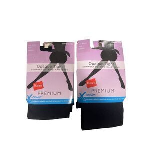 Hanes Premium X-Temp Opaque TIghts with Control Top Black Sz Medium 2 Pairs